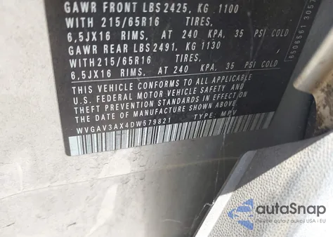 2013 Volkswagen Tiguan S из США, поврежденный, VIN WVGAV3AX4DW579821